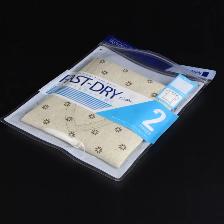 Bagalji tal-plastik tal-ħwejjeġ ta 'l-ippakkjar Bil-Biż-żippijiet Fuq It-Tieqa Ċara ta' l-Istampar Personali