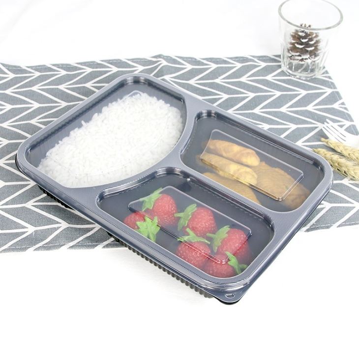 Disposable Bento Box PP 3 Compartment Food Containers With Lid