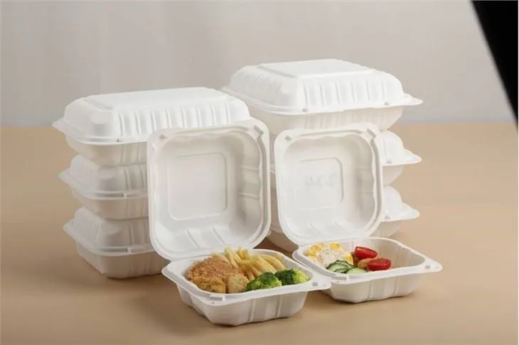 Thermoform Hinged Lid To Go Food Container Hamburger French Fries Mineral Filled