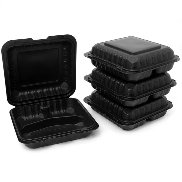 Eco Friendly 9x9X3inch Black Disposable Meal Prep Food Storage Containers Reusable Plastic Bento Lunch Box