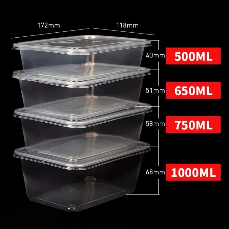 Kwalità Għolja Trasparenti Disposable Takeaway Plastic Lunch Box Microwave PP Ikel Kontenitur B'Għatu