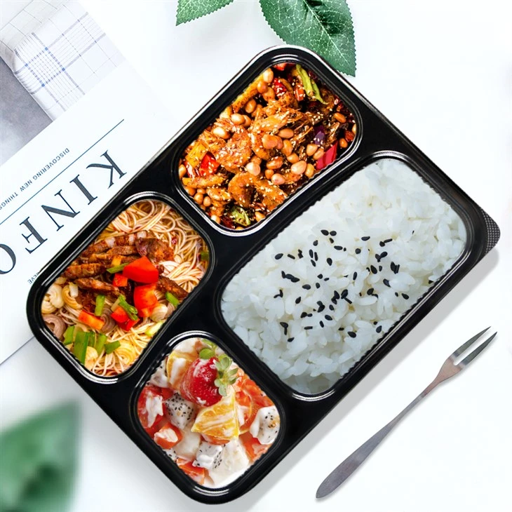 Bento Lunch Box Disposable Black 4 Comparmentment