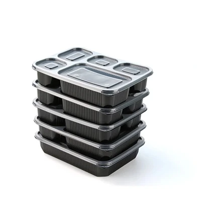 Kampjun Ħieles Iswed Restaurant Lunch Bento Box 2 Kompartiment Plastic Takeaw...